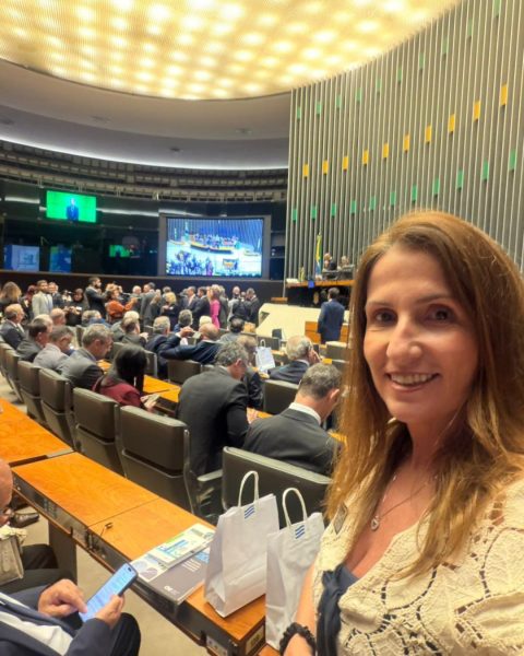 Legenda: Carla Pinheiro, VP de Relações Institucionais do IBGM, durante Agenda Legislativa da Indústria 2026, no Congresso Nacional, em Brasília.
